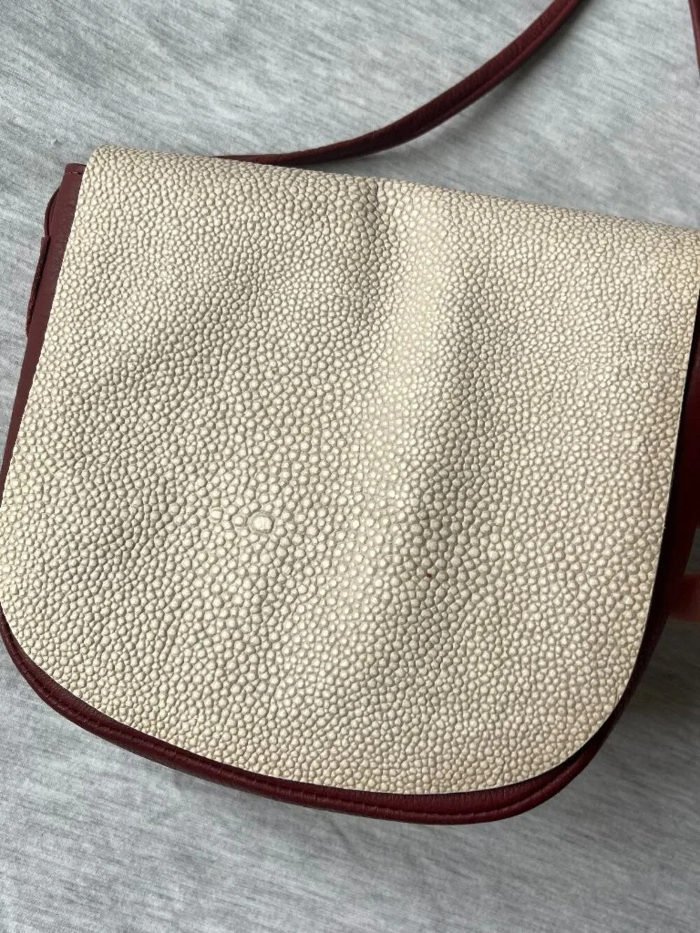 Burgundy & Cream Textured Flap Mini Crossbody Bag Tassel